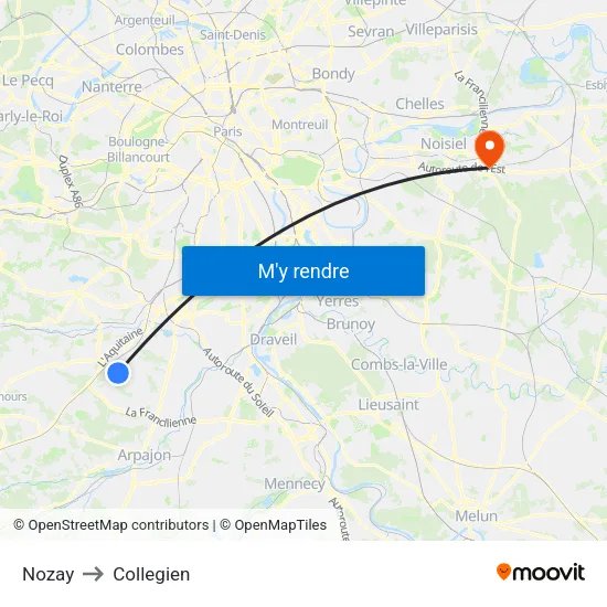 Nozay to Collegien map