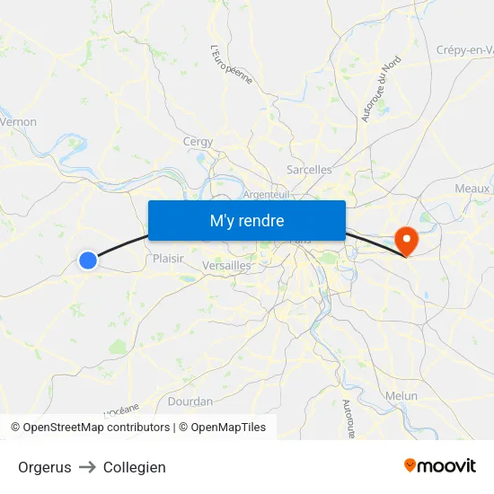 Orgerus to Collegien map