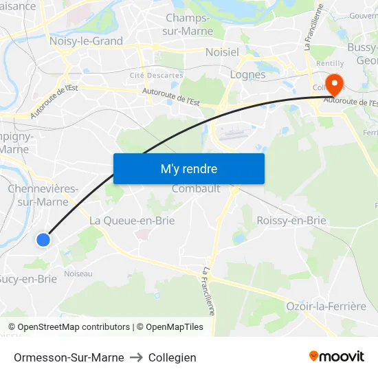 Ormesson-Sur-Marne to Collegien map