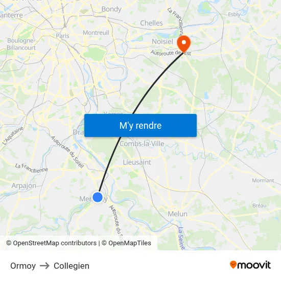 Ormoy to Collegien map