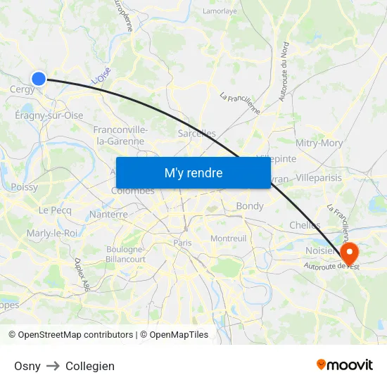 Osny to Collegien map