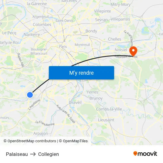 Palaiseau to Collegien map