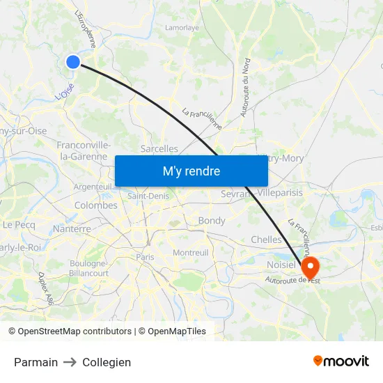 Parmain to Collegien map