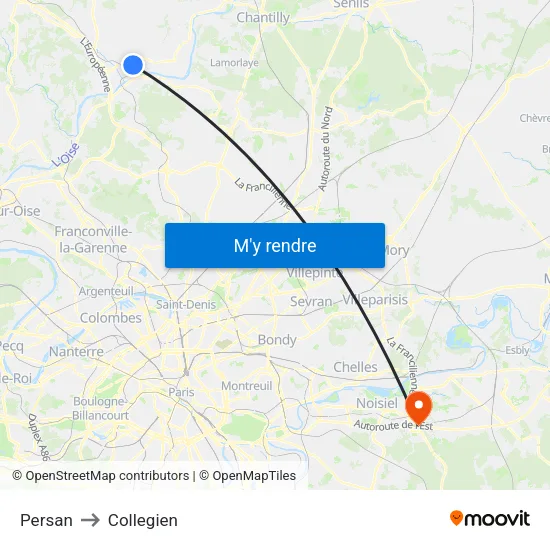 Persan to Collegien map