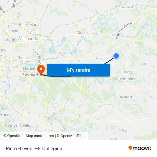Pierre-Levee to Collegien map