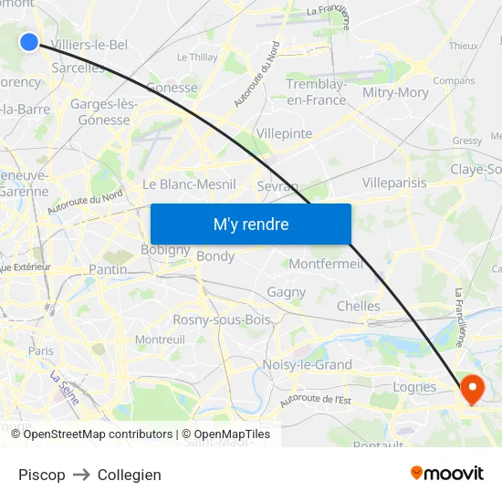 Piscop to Collegien map