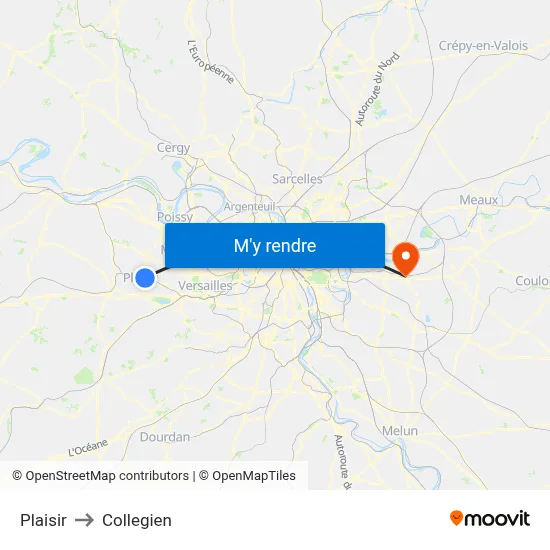 Plaisir to Collegien map