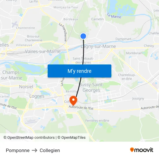 Pomponne to Collegien map