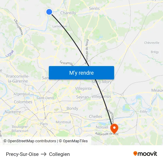 Precy-Sur-Oise to Collegien map
