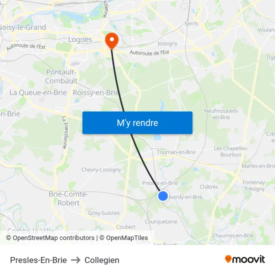 Presles-En-Brie to Collegien map