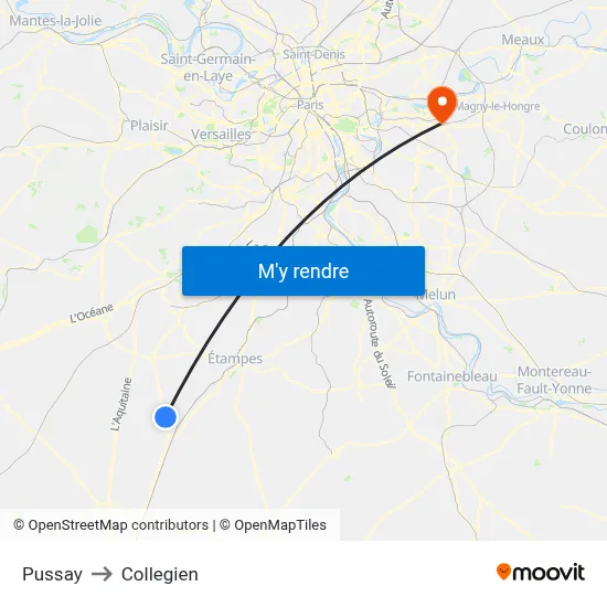 Pussay to Collegien map