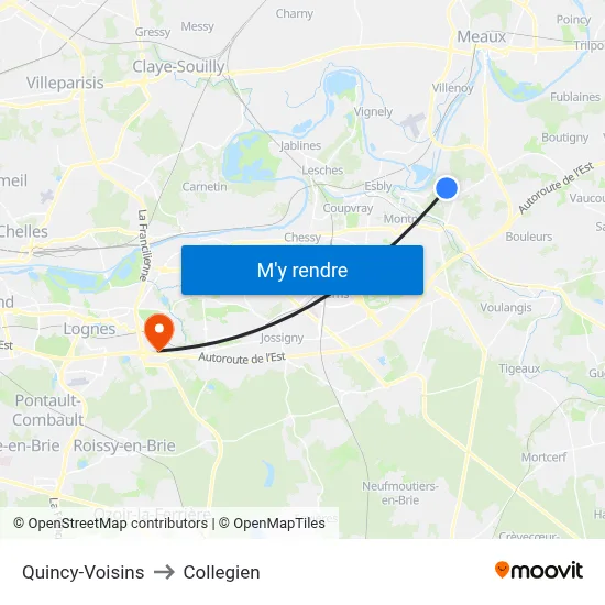 Quincy-Voisins to Collegien map