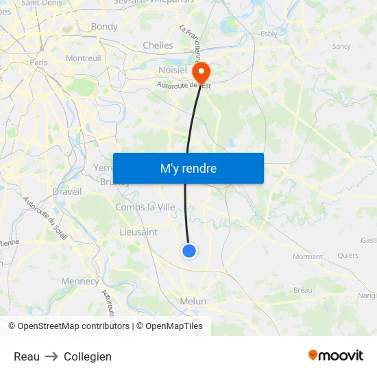 Reau to Collegien map