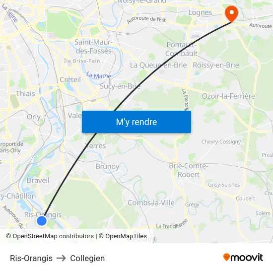 Ris-Orangis to Collegien map