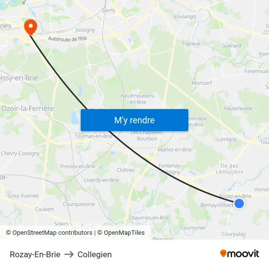 Rozay-En-Brie to Collegien map