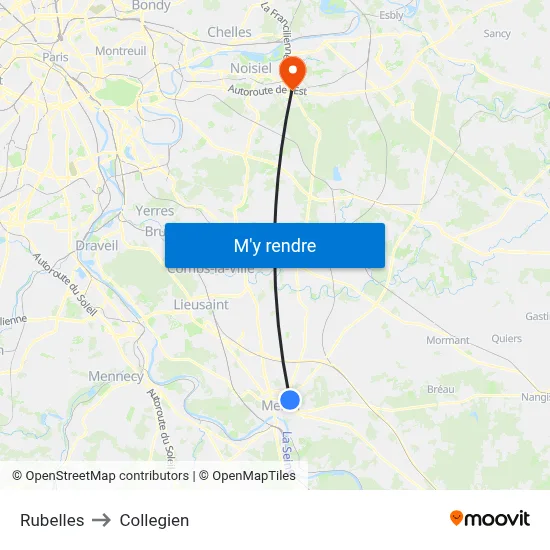 Rubelles to Collegien map