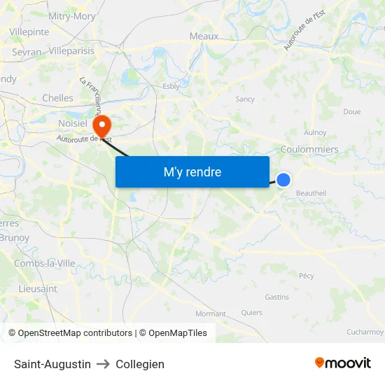 Saint-Augustin to Collegien map