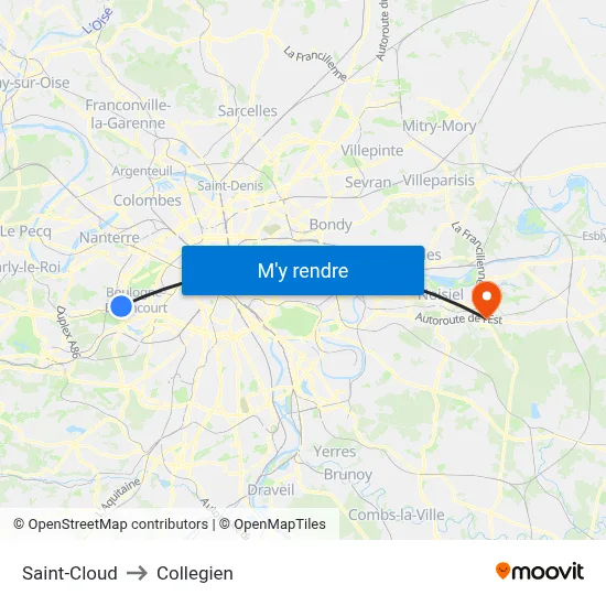Saint-Cloud to Collegien map