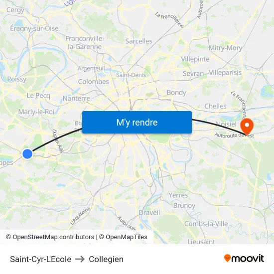 Saint-Cyr-L'Ecole to Collegien map