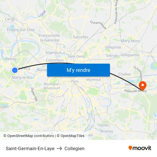 Saint-Germain-En-Laye to Collegien map