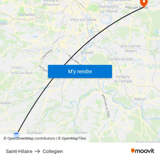 Saint-Hilaire to Collegien map