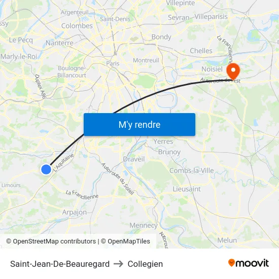 Saint-Jean-De-Beauregard to Collegien map