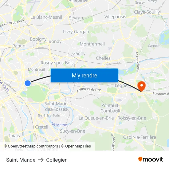 Saint-Mande to Collegien map