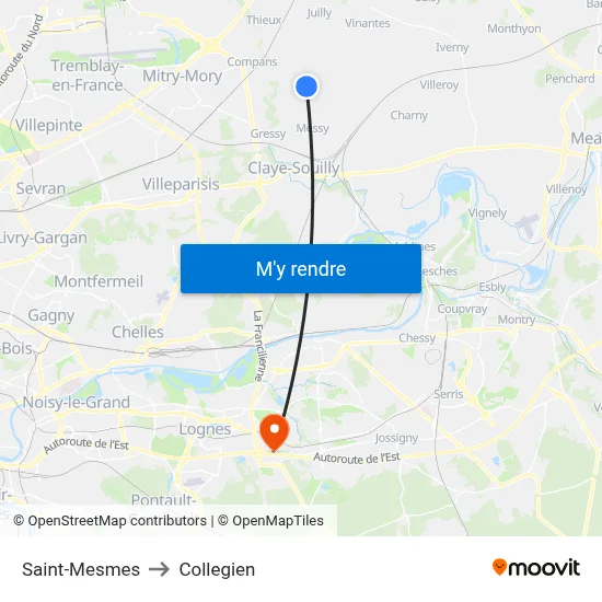 Saint-Mesmes to Collegien map