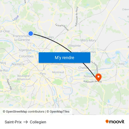 Saint-Prix to Collegien map