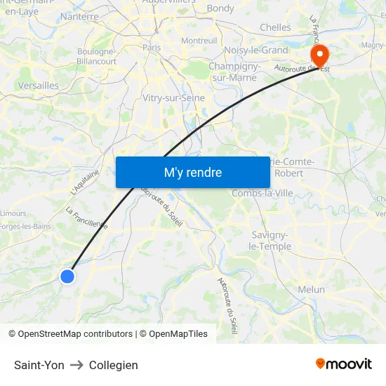 Saint-Yon to Collegien map