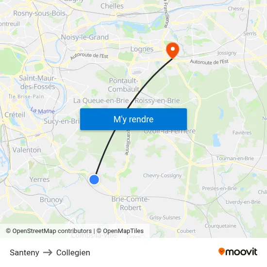 Santeny to Collegien map