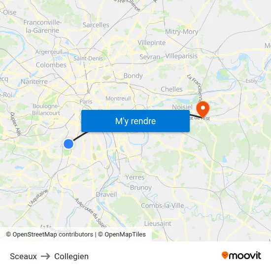 Sceaux to Collegien map