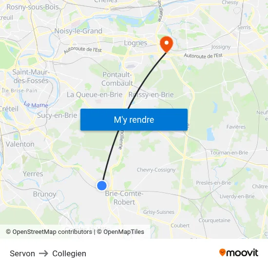 Servon to Collegien map