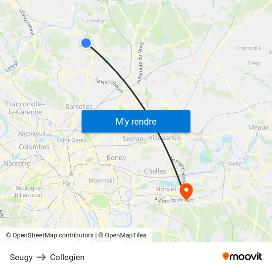 Seugy to Collegien map