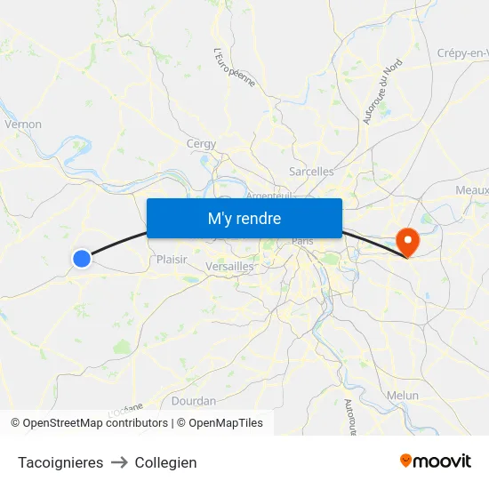 Tacoignieres to Collegien map