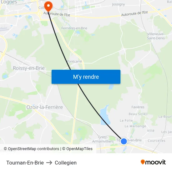 Tournan-En-Brie to Collegien map