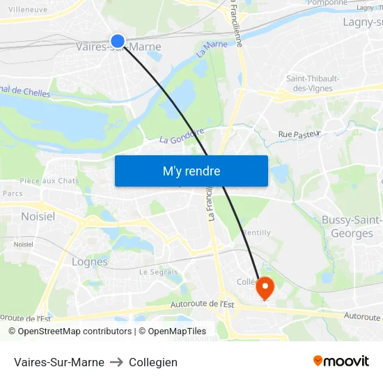 Vaires-Sur-Marne to Collegien map