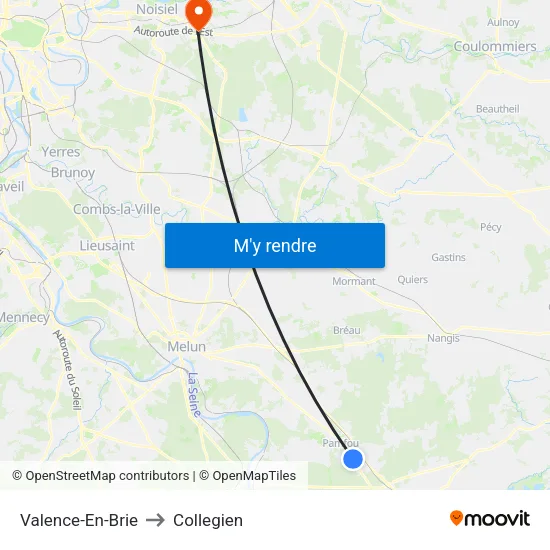 Valence-En-Brie to Collegien map
