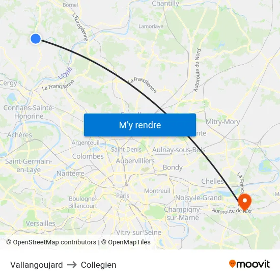 Vallangoujard to Collegien map