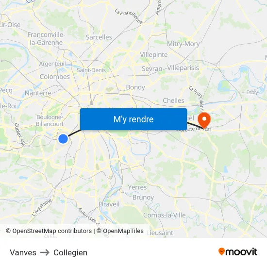 Vanves to Collegien map