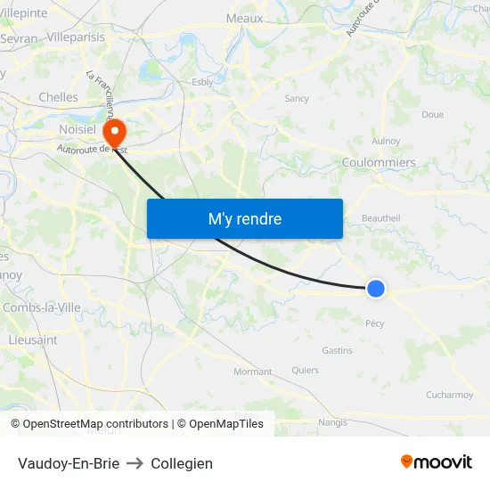 Vaudoy-En-Brie to Collegien map