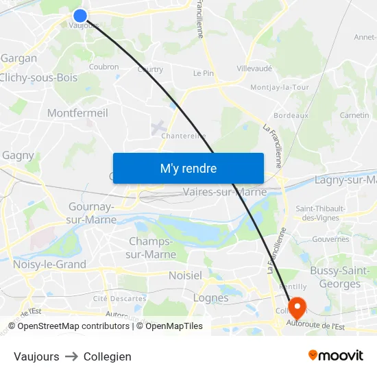 Vaujours to Collegien map