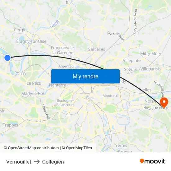 Vernouillet to Collegien map