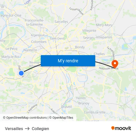 Versailles to Collegien map