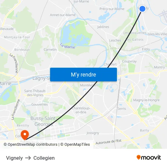 Vignely to Collegien map