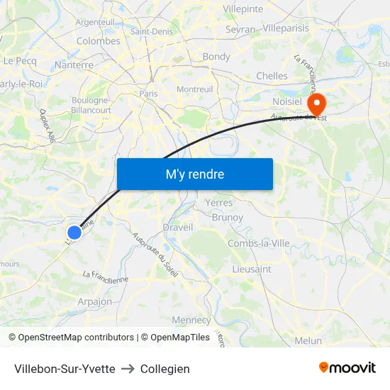 Villebon-Sur-Yvette to Collegien map