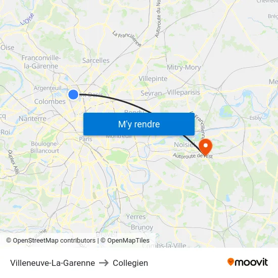 Villeneuve-La-Garenne to Collegien map