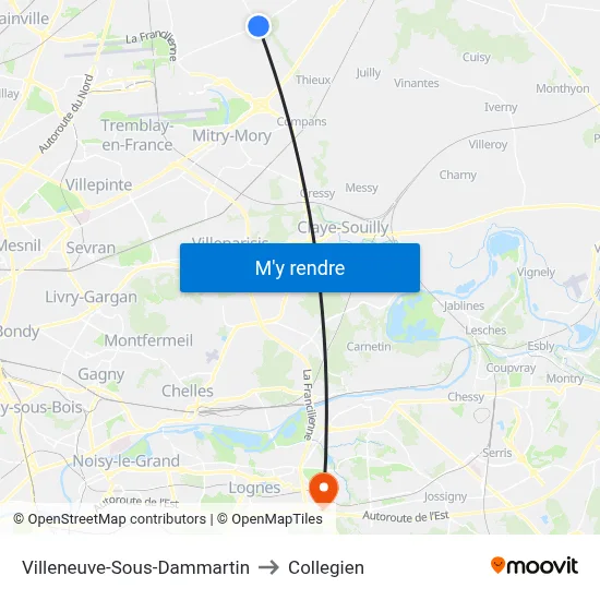 Villeneuve-Sous-Dammartin to Collegien map