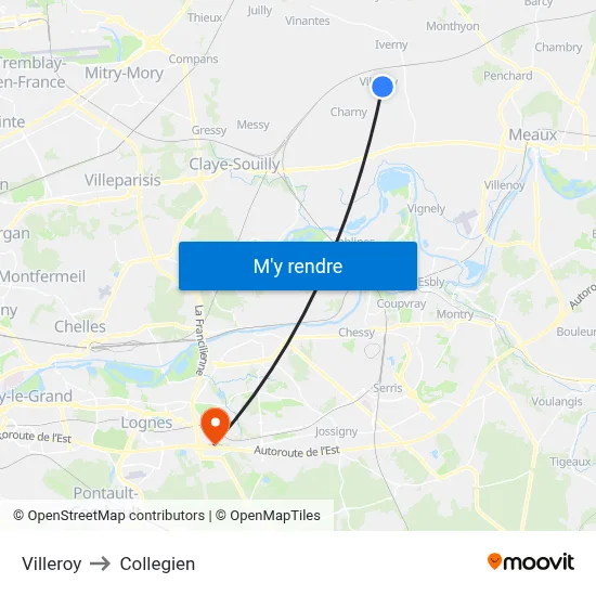 Villeroy to Collegien map