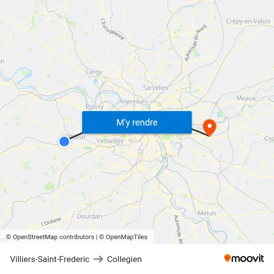 Villiers-Saint-Frederic to Collegien map
